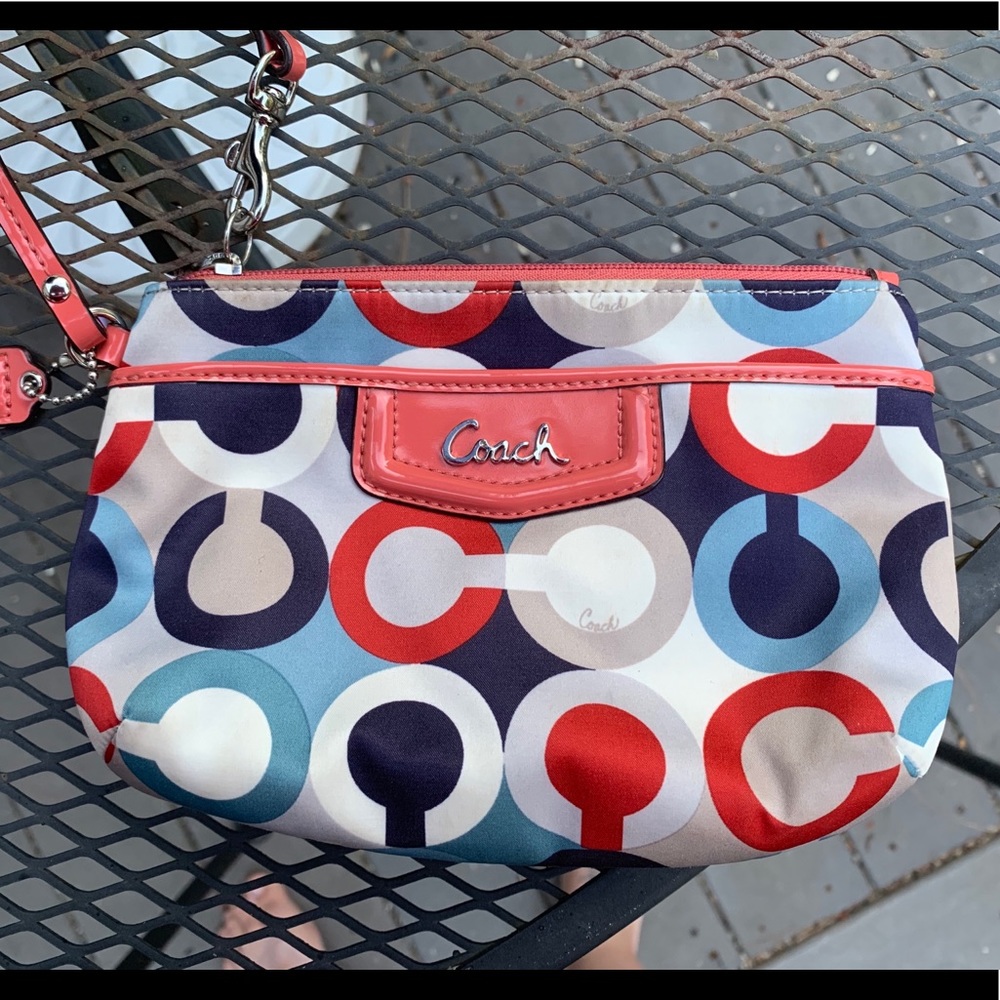 Coach Ashley Wristlet Red Blue Grey Khaki EUC